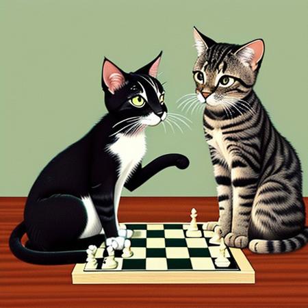 Two cats playing chess