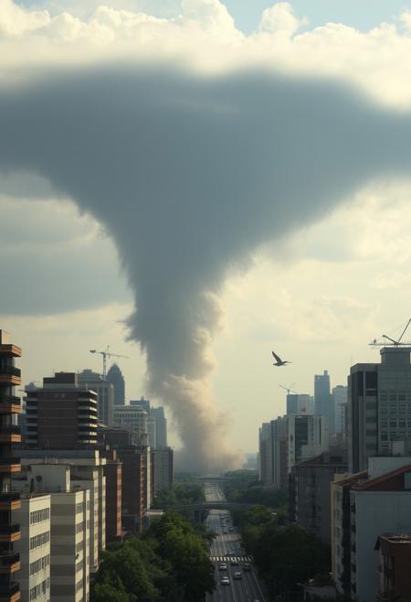 A huge tornado in the middle of the city