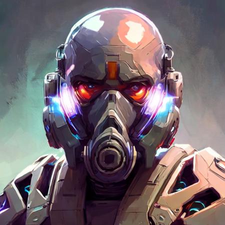 a portrait, studio portrait, a cyborg future cyberpunk soldier, futuristic marine wearing a gas mask and goggles with a respirator with glowing eyes and digital screens on his helmet  PaintStyle8 paintstyle3 laxpeintv2 vray-render