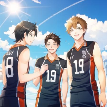 high quality, best quality, masterpiece, <lora:haikyuu-06:1>, h4ikyuu,  multiple boys