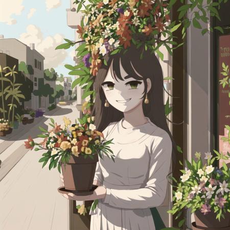 <lora:avo_rifl_08-02:1>


 1girl, bangs, flower, bouquet, long hair, day, dutch angle, eyebrows visible through hair, highres, long sleeves, smug smirk, outdoors, flower, plant, potted plant, road, solo focus, standing, street, vietnamese dress, close-up