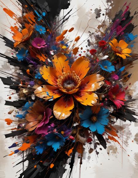 yktlr style,a parallel dimension with advanced technology,painting,epic,awardwinning,trending on artstation and deviant art,dark,messy,abstract,high contrast, colored tips,,Amber Brown theme with colorful pigments and intricate flowers by android jones alex grey <lora:YossiKotlerXLStyle-000005:0.65>