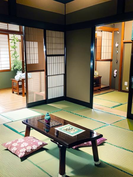 masterpiece, best quality, ultra-detailed, illustration,
washitsu, scenery, tatami, flower, table, indoors, cushion, sliding doors, vase, pillow, architecture, book, zabuton, shelf, realistic, photo (medium), photo background
 <lora:washitsu:1>