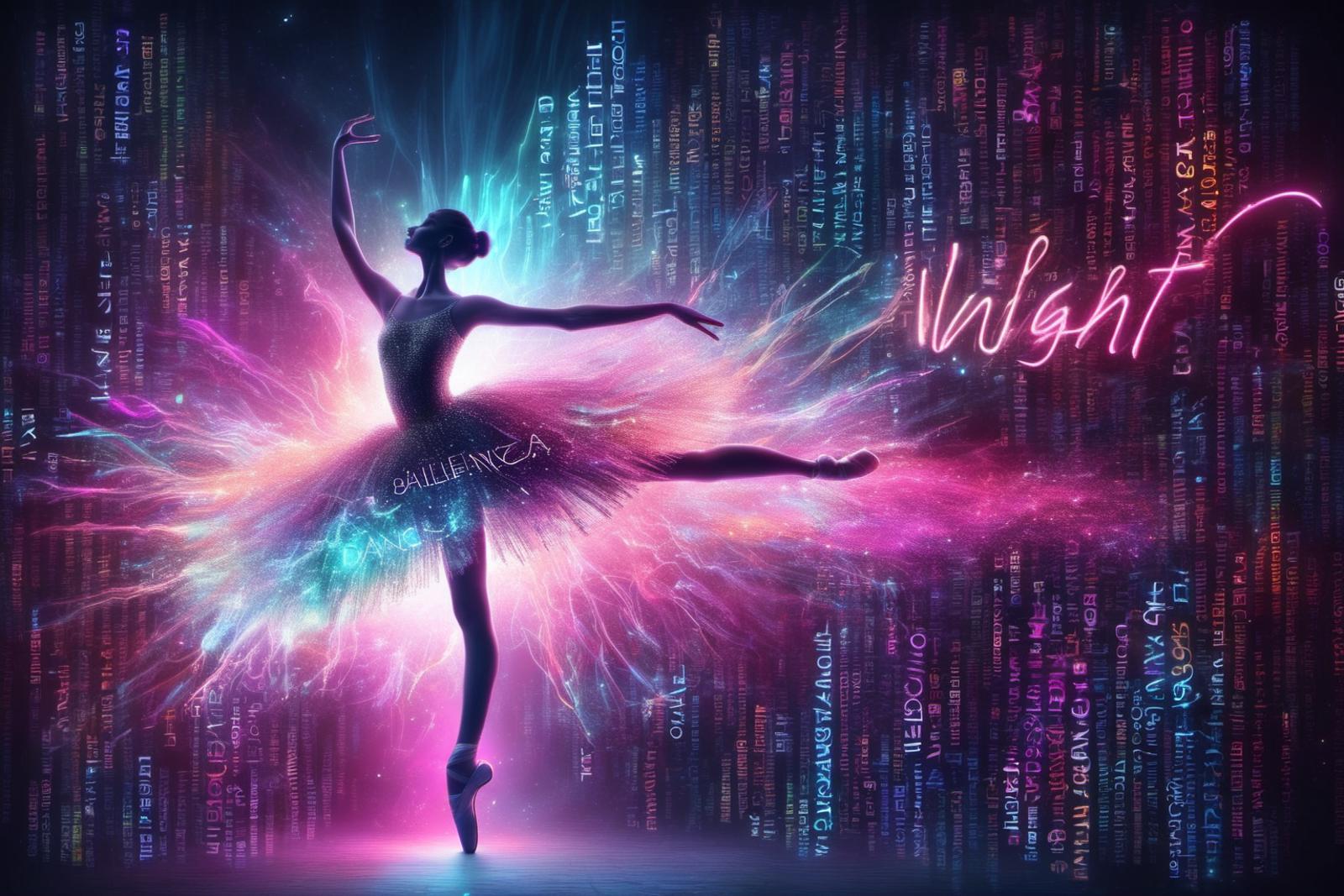 Purple and Pink Digital Art of a Ballerina Dancing with Lights.