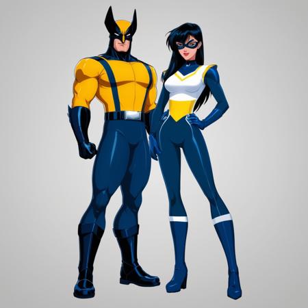 anime artwork of  <lora:Original video animation style:0.7>
An animated photo of a couple of wolverines are standing next to each other,1girl,long hair,simple background,black hair,gloves,1boy,white background,belt,bodysuit,mask,muscular,claws,superhero,yellow bodysuit , anime, animated look, animated face, animated eyes, animated legs, animated hands, animated fingers, animated toes, animated lips, animated teeth, animated eyebrows, animated body, animated background, world of animation, manga style, animation, cartoon, colorful, different color, cinematic, cartoon film, film animation, different anime characters, detailed animated background, detailed animated environment, animated, hdr animation, animated photo, 2d animation, comic book animation, detailed animation, animated graphic novel, animated movie style, ova style, animation studio style, Original video animation style, anime style, key visual, vibrant, studio anime,  highly detailed