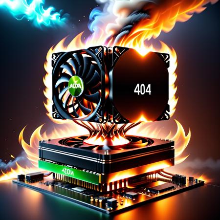 Surrealist art <lora:404-CIvitAI-lora:1> 404, text 404, logo 404, Civitai404, ffusion404, a cpu with a fan on fire, gpu fire, 3d digital art 4k, 4k detailed digital art, graphics card, 4k post, 4 k post, gpus go brrr, geforce rtx 3090 on fire, 4k highly detailed digital art, pc wallpaper, digital art h 9 6 0 . Dreamlike, mysterious, provocative, symbolic, intricate, detailed