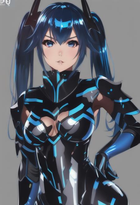 Quna two-tone blue hair (color) Zelsius suit black armor