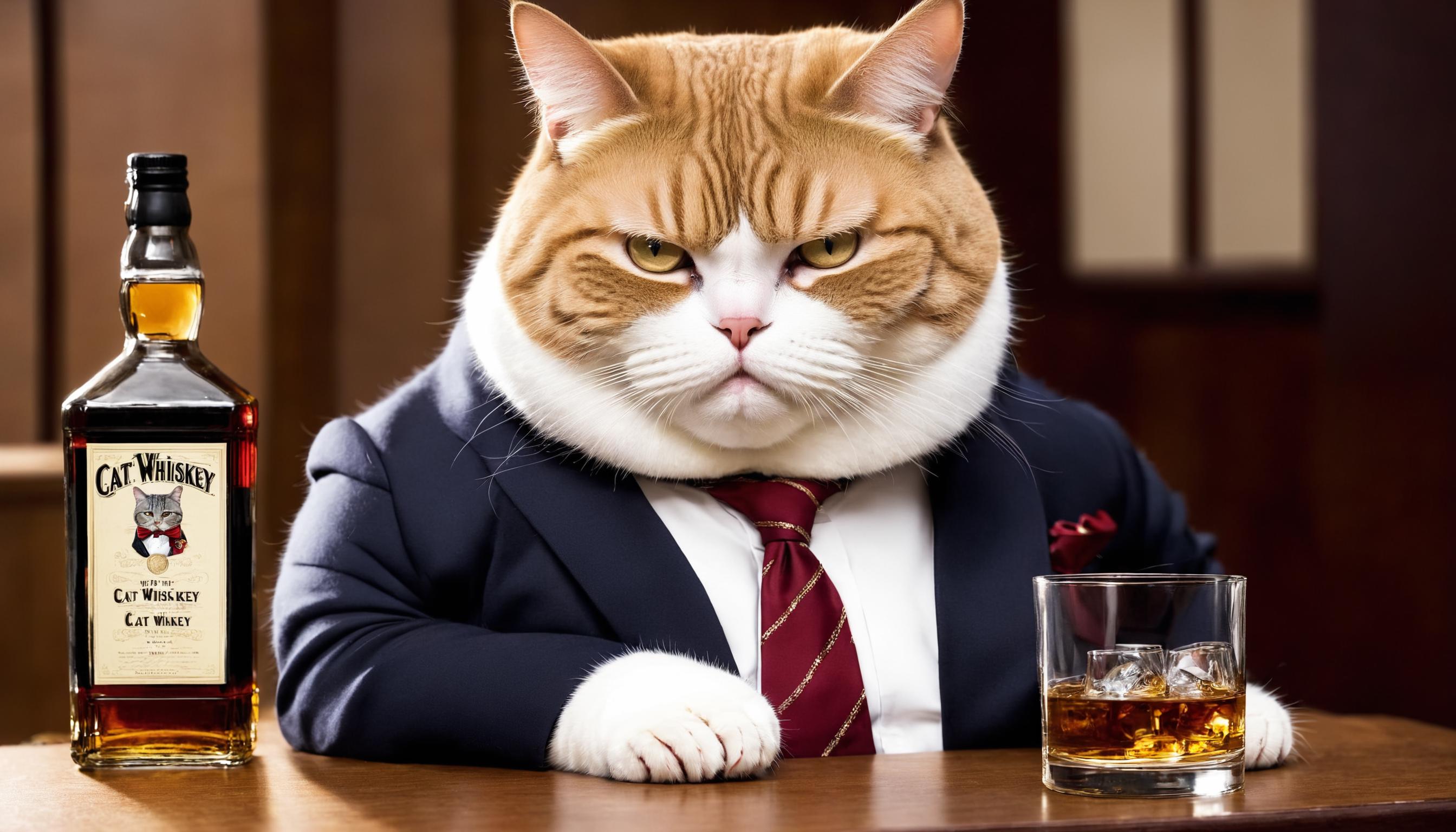 Fat Cat in Suit and Tie with a Drink.