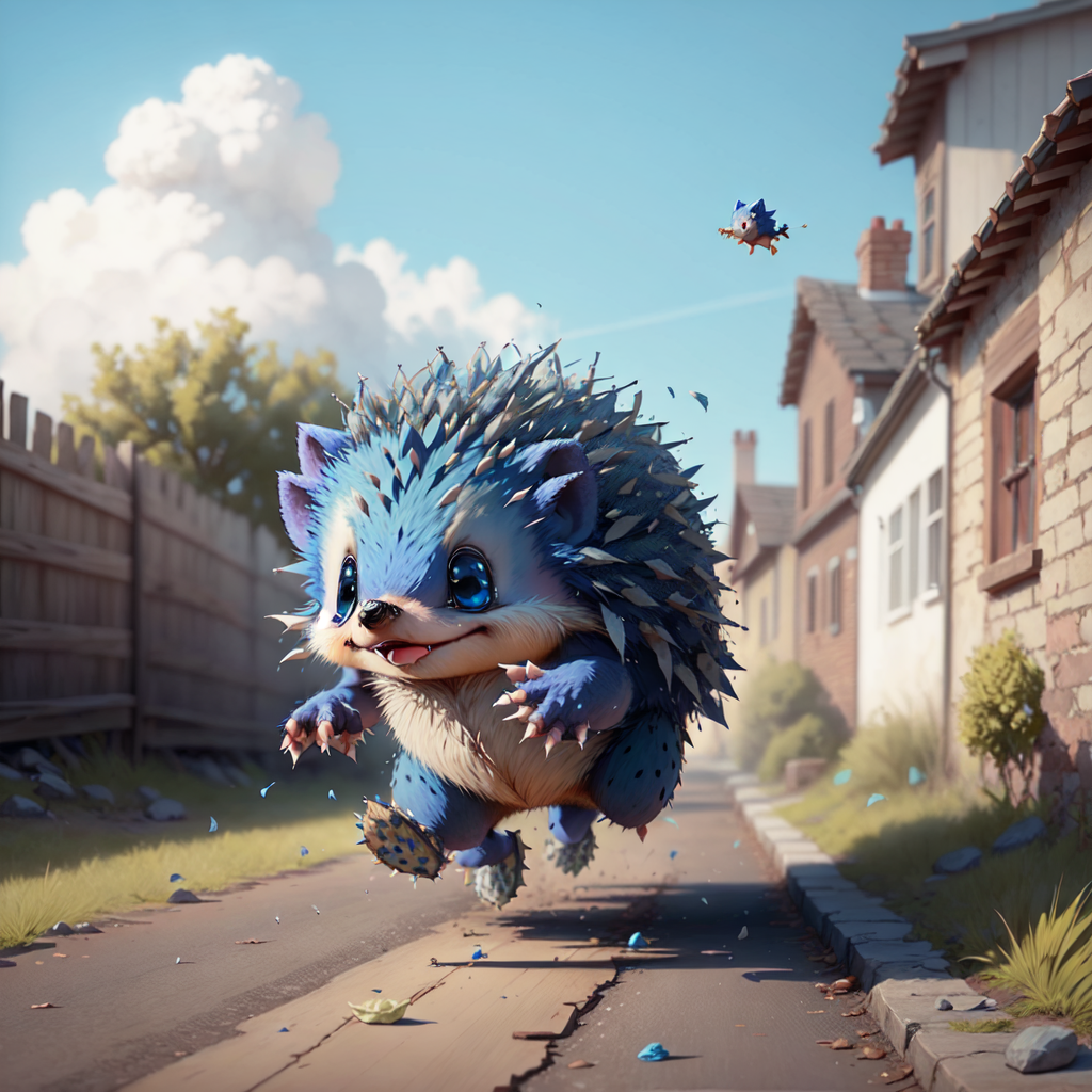 <lora:CuteCreatures:0.9> Cu73Cre4ture blue hedgehog runner