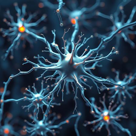neurons interconected, high details, isometric