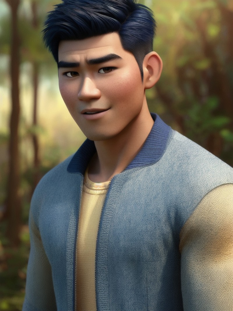 pixarstyle a waist-length portrait of a asian guy, natural skin texture, 4k textures, hdr, intricate, highly detailed, sha...