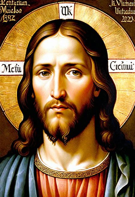 Incredible attention to detail showcases the iconic figure of Jesus in the style of Leonardo da Vinci, with extraordinary level of details.This masterful painting captures the essence of Jesus with captivating precision and artistry. The image portrays Jesus with delicate brushstrokes and exquisite shading, illuminating his serene expression and tender eyes. Every facial feature is meticulously rendered, evoking a profound sense of divinity and wisdom. The rich colors and subtle highlights further enhance the depth and realism of the painting, emanating an undeniable aura of brilliance. This exceptional artwork immortalizes Jesus in a truly magnificent and awe-inspiring manner.