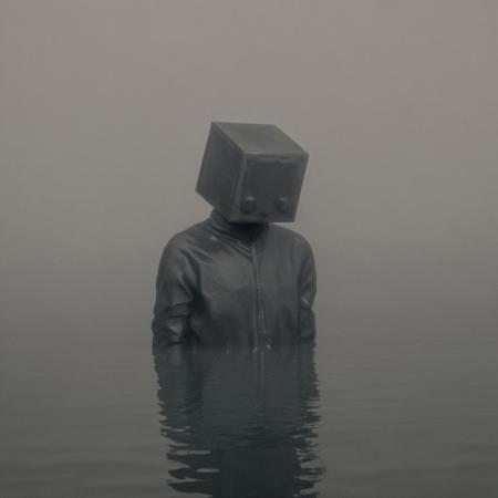 man, water, mist, dark, box head, huleebstyle, helmet, dark, monochrome, (simple:1.2), <lora:HuleebStyle_v1:0.85>