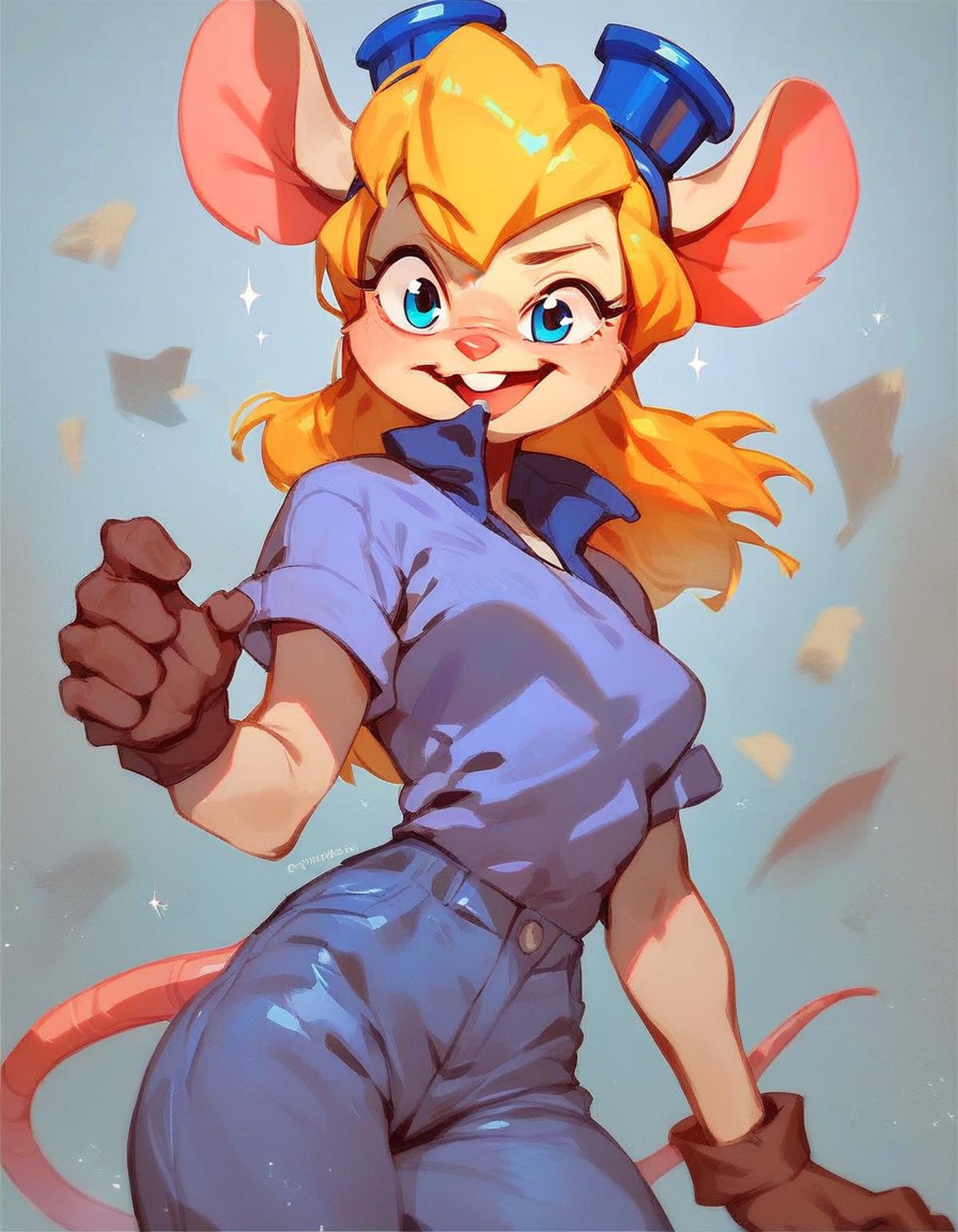 score_9, score_8_up, score_7_up, score_6_up, score_5_up, score_4_up, anthro mouse gadget hackwrench, blonde hair