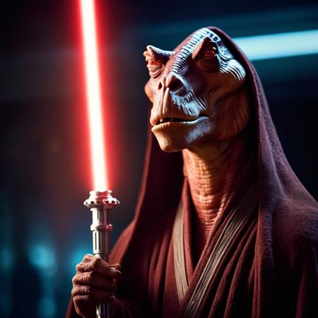 cinematic film still of  <lora:darth jar jar binks:1.2>
darth jar jar binks a creature in a robe with lights on his head in star wars universe, shallow depth of field, vignette, highly detailed, high budget, bokeh, cinemascope, moody, epic, gorgeous, film grain, grainy