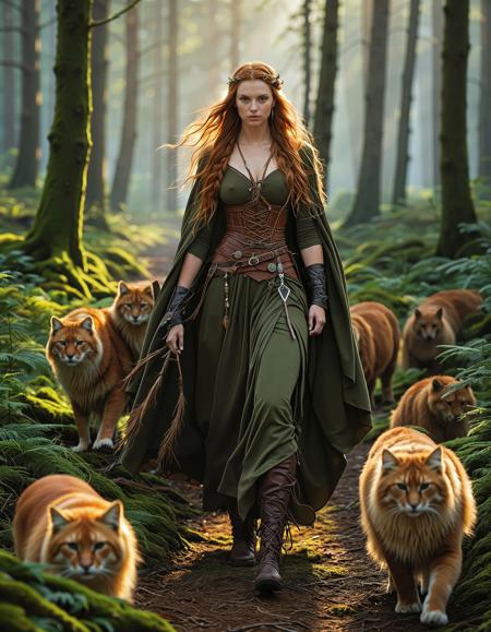 freyja, auburn hair, braided hair, magic, forest, viking queen, mythic beauty, <lora:NBN-Freyja_NordicByNature:0.8>, <lora:NordicByNature:0.8>,Baltic Huntress and Falcon, A nbn-freyja holding a majestic cat on her gloved arm, preparing for the hunt in the dense Baltic woods.,low light, soft natural light, Rembrandt style light, Hasselblad DLSR camera, 200mm Zeiss lens, f/2.8, clear focus, high resolution image, ,Sexy pose, erotic pose, exhibitionism, ,Mediterranean village
