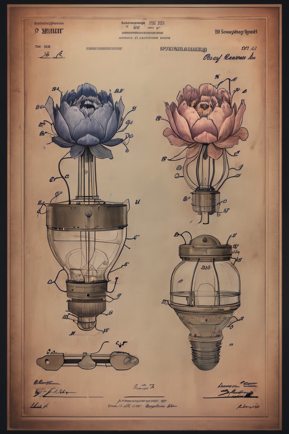 masterpiece,best quality,<lora:tbh249-:0.7>,illustration,style of Patent drawing decaying peonies