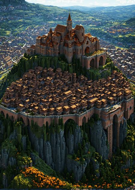magicavoxel, massive castle, medieval, hill, town, aerial view, detailed, very far, pixel, voxel style, 4k, hdr, bright, atmospheric lighting, dramatic, highly detailed, octane render, bokeh, bloom,  <lora:STYLE_MJ52_v2.0:1> <lora:MagicaVoxel:1> <lora:DETAIL_TrendCraft:0.5>