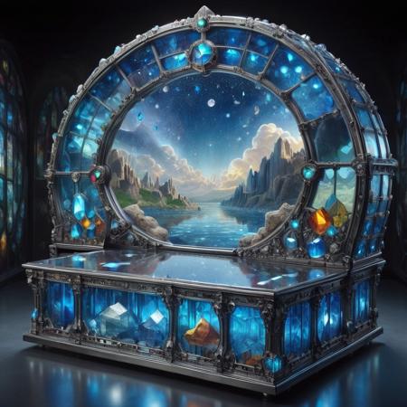 cloud city stained glass window,cave pool,urban wildlife BREAK <lora:bgst:1>bgst   celestial shuttle, trunk lid,
   roof box,
  crystal, curved,
  porous texture,