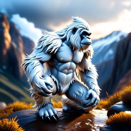 Food photography style trinket depicting a Bigfoot - Hairy, ape-like creature of North American folklore. 
White
The Agonized Pose: Falling to one knee, head tilted back, with one hand clutching the chest or raised towards the sky in anguish. 
natural, shimmering, vibrant, gothic, rpg,1400ad, ultra detailed, detailed, immersive, reminiscent of high fantasy RPG games, HD, masterpiece, best quality, hyper detailed, super realistic, perfect face, perfect hands, award-winning, professional, breathtaking, linquivera
tundra Canyon
melancholy weather
<lora:MJ52:0.5> <lora:clothing_slider_v19:1> <lora:sd_xl_dpo_lora_v1:1> <lora:linquivera:1> . Appetizing, professional, culinary, high-resolution, commercial, highly detailed