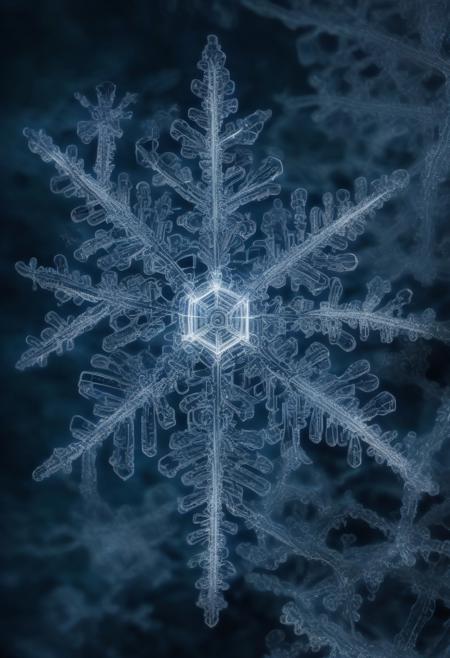 ultrasound detailed sonogram comprised of detailed vertical cascading streams of glowing snowflake of glowing cascading snowflake, forming shape of human embryo of binary machine-code