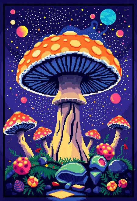 Pixel Art, psychedelic mushrooms, card back