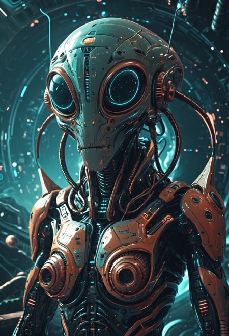 Alien-themed <lora:Beeple_retrofuturism-000005:1>,Beeple style,retrofuturism, . Extraterrestrial, cosmic, otherworldly, mysterious, sci-fi, highly detailed