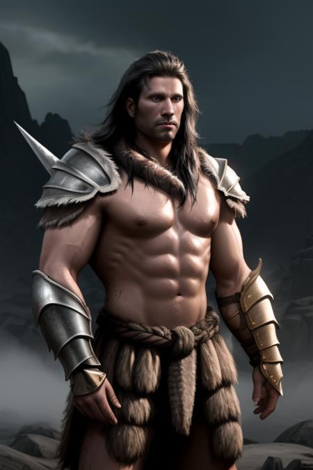 male, armour, barbarian, cinematic lighting