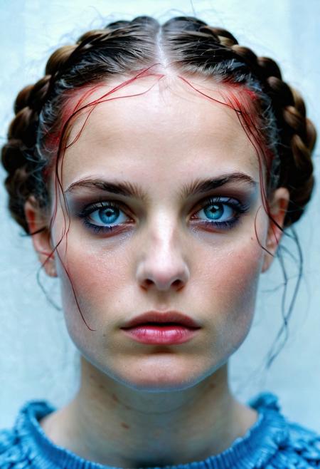 Persian Girl,against glass,(Low-Key Portraits by Vicky Roy and Dino Pedriali:1.2), (aesthetic of symbolism with radicalized atmosphere:0.5), (Infrared Photography by Sally Soames and Pauline Kruger Hamilton:1.2), blue eyes,2 red braids,,boleum \(dgrpluna\), f/4, daring, high dynamic range, (center composition, symmetry composition:0.1), (ebony and muted colors:0.1) <lora:MJ52:0.5> <lora:- SDXL - vanta-black_contrast_V3.0:0.5>blackf/1.4, rule of thirds, iconoclastic opus magnum with unparalleled details, (electricblue and unique colors:0.1), <lora:MJ52:1.0>(masterpiece, best quality:1.4), perfect body parted lips, , detailed skin,model photoshoot,photography by (Natalie Portman:1.3), modelshoot, pose, , award winning photo macro shot of a beautiful A minimalist and modern design portraits of a beautiful woman, one eye covered in an artistic black band in bold white, blue or yellow colors, set against a stark white background. This graphic representation symbolizes beauty through visual simplicity and minimalistic elements. (Motion Blur Photography by Sarah Charlesworth and Andres Serrano:1.2), award-winning photography, aesthetic, carefully designed details, clear scene, f/22, symmetry and balance, unprecedented, selective color,  Ultra High Resolution, wallpaper, 8K,Rich texture details, hyper detailed, detailed eyes, detailed background, dramatic angle, epic composition, SimplepositiveXLv1 , (close-up portrait:1.1), solo, model photoshoot,, a stylish girl,