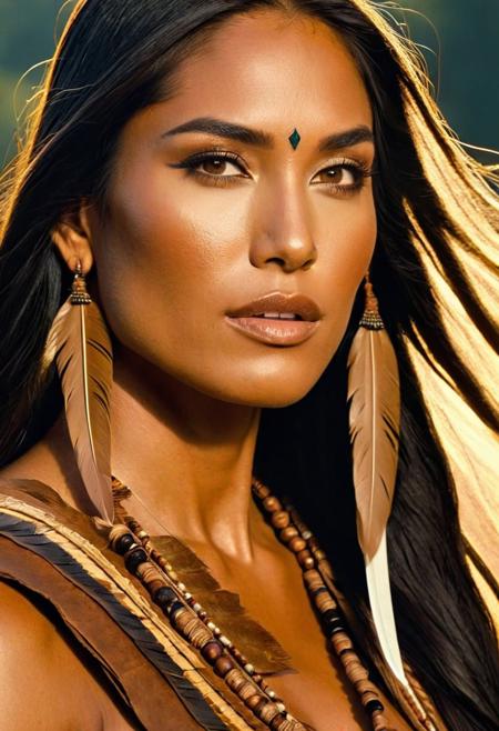 couple in love,Confident warrior incarnation of Pocahontas borrowing from the aesthetic of a Greek Amazon, alluring physique evident, intensely toned muscles and conveyed in 4k ultra-high resolution. Her distinctive traits visible, sharp features etched on the anatomically accurate face, shimmering long hair that cascades down, ears human rather than mythical. Golden hues from dynamic lighting reflecting off her glowing skin, and casting striking shadows. Ad