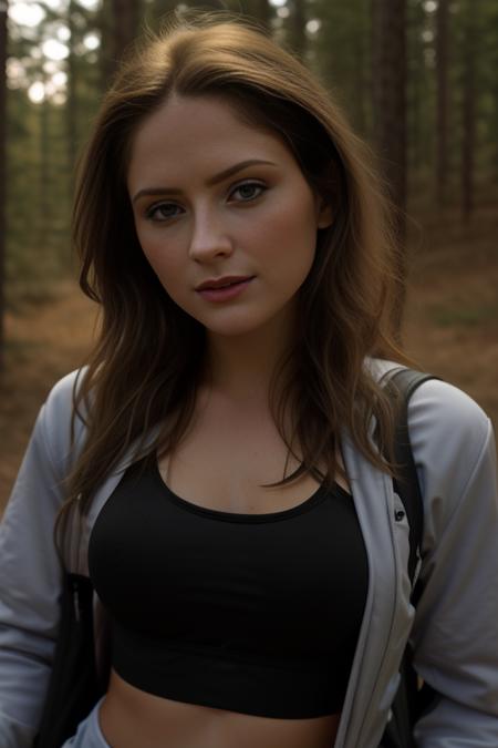 (headshot), 1girl, beautiful, sunset, beautiful sunset, cloudy, forest, nature hike, (((headshot))), BREAK
sports bra, backpack, yoga pants, BREAK
large breasts, makeup, long straight hair, pale skin, fair skin, white skin,  BREAK
<lora:Sasha:1>