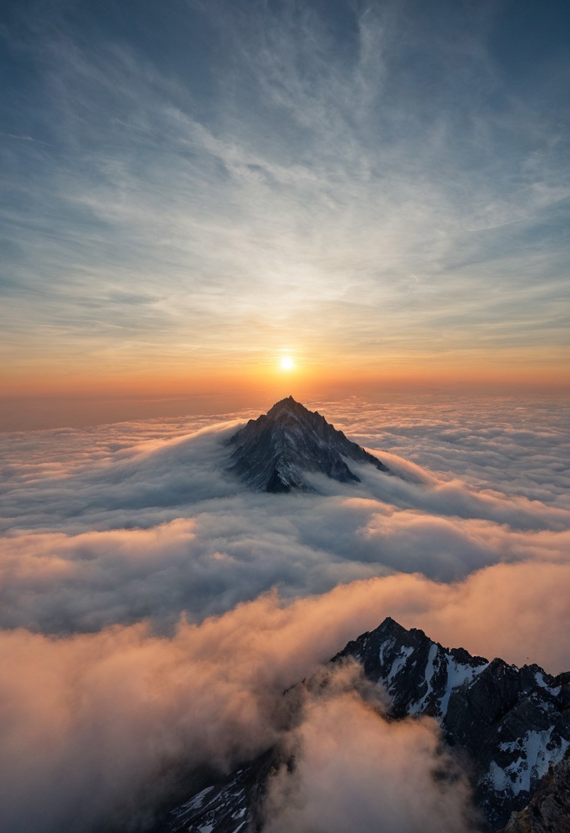 mountain peak above the clouds, sunrise, dramatic sky, vast horizon <lora:dmd2_sdxl_4step_lora_fp16:0.74>  <lora:redecotronia-normal-exp-fp8:0.8> <lora:lucija-2-46:-0.25> redecotronia, (retrovenezzia:1.2),  <lora:vintagegilf-revisited:0.45>