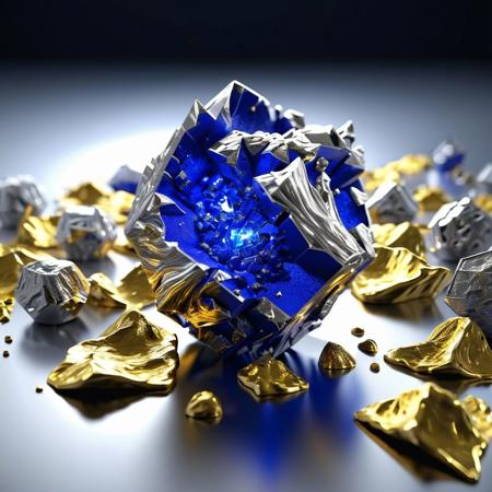 Samarium-Cobalt colliding with rhodium gold in 3d print .Ultra High Definition 64K, Detailed and Intricate, Digital Art, Photo, Realistic, Cinematic, Studio Lighting, Beautiful Lighting