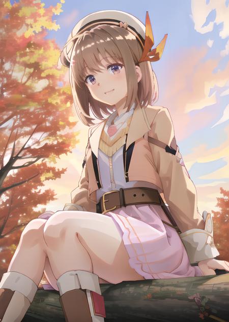 <lora:SarasaFeedV1:0.9>, sarasa feed, sarasa clothes, 8k, beautiful_background, 
autumn forest, tree, sitting, sunset, backlighting, looking at viewer, dynamic_angle, smile, 
red ribbon, hairclip, white_headware, brown_jacket, belt, white_shirt, pink_skirt , black boots,, (ultra detailed, masterpiece:1.2), 1girl,