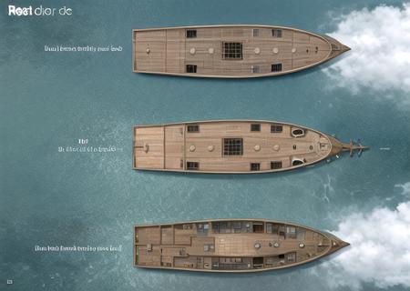 a boat with a number of different sections of it, <lora:ShipsSea-10:0.55>