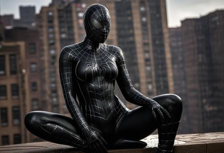 score_9, score_8_up, score_7_up, best quality, realistic, masterpiece, beautiful detail, hyperrealistic, ((1girl, woman body, big breasts)), amazing detailed full body portrait of a beautiful girl, wearing a realistic and highly detailed black raimi spider-man suit with mask, ((huge muscular girl)), professional model of korean girl wears ultra - detailed black raimi spider - man suit, ultra - detailed and grained black raimi spiderman suit, suit covered entire body and hand, black spiderman gloves, wet, (ellegant sitting pose), (full body), (dirty skin), close up, octane render, highly detailed, volumetric, dramatic lighting, (highest quality:1.1), (HDR:1.3), (top quality, best quality), realistic, high definition,