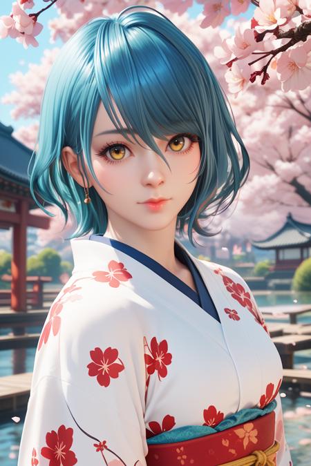 DOATamaki, 1girl, blue hair, yellow eyes, short hair