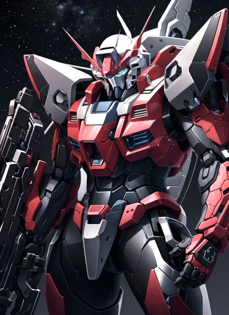 (red and black mecha), gundam, holding rifle, explosion, laser, robot, 
masterpiece,best quality,ultra-detailed,very detailed illustrations,extremely detailed,intricate details,highres,super complex details,extremely detailed,cowboy shot, caustics,reflection,ray tracing,demontheme,nebula,dark aura,cyber effect, 
action, ancient japanese architecture,pond, starry sky,skyline, 
<lora:mecha_offset:1> <lora:more_details:0.2>