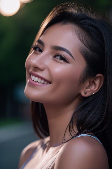 <lora:LowRA_1:0.6>, (high quality:1.4, best quality:1.4, absurdres), RAW analog photo, candid moment of a young adult girl, very attractive, solo focus, beaming smile with sparkling eyes, sun-kissed skin, ear piercing, tan skin with warm undertone, busy composition, film grain, OverallDetail, SkinDetail, <lora:epi_noiseoffset2_1:1.0>