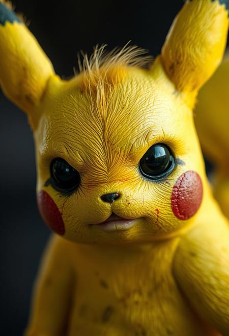 Pikachu as a real life charater, he is a zombie, hyper realistic, ultra detailed skin surface, ultra detailed hair