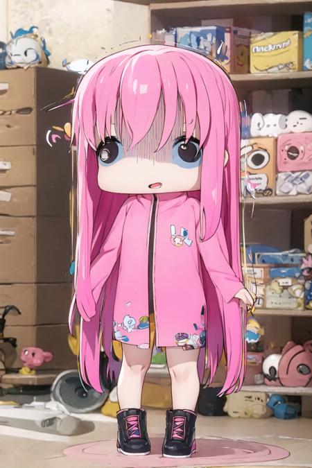 chibi, full body,  <lora:blindbox_V1Mix:0.8>,  <lora:6o9Face_v1:1.1>,  <lora:hitoriGotohBocchiThe_v1:0.5>, <gotou:1>, pink hair,