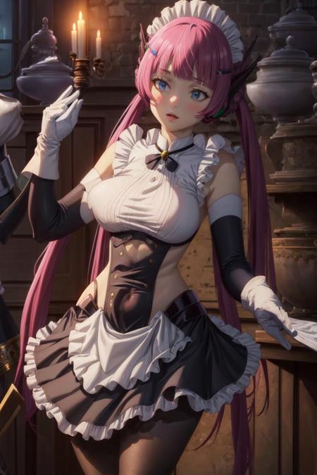 <lora:HNTSADL_Rose_by_minion-46:0.7> hntsadl_rose, maid headdress, maid, skirt, maid apron, pantyhose , white gloves, elbow gloves, detached sleeves, black sleeves, dynamic pose, by artgerm, cinematic 4k wallpaper,ultra detailed, high resolution, artstation, award winning