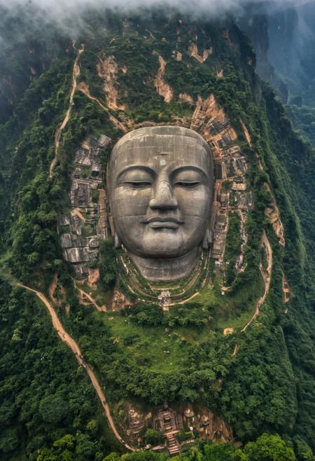 (Huge jaint Buddha After sleeping for three thousand years, it emerged from the cliff, In the African wilderness, wild animals were alarmed:1.5), (Ancient megalithic civilization, Azka Lines, on Easter Island, Angkor Wat:1.2), (The colonial city of the future, in the mist-filled Grand Canyon, on an unknown Earth-like planet, 2 moon on sky, Spaceship flight connects colonies, waterfulls:1.3), (Machu Picchu, a mountain settlement, incredibly spectacular:1.2), (Mario Botta:1.3), (avant-garde, future, reality, science fiction, photorealistic), (modern architecture:1.2), White limestone with black granite, fountain, waterfall, landmark, square, path, narrow street,
(Large Files, Ultra Realistic, 8K, 16k, FHD, HD, VFX, Perfect, Photography, composition, Architecture Sales Photography, Architecture Competition, Ultra High Resolution, Cinematography, High Resolution Image:1.1), (dramatic lighting, direct sunlight, ray tracing, clear shadow:1.2),  (real landscape:1.1), (blurred background:1.0), (urban background, more_details) ,
great lighting, extremely detailed, clear, tunnel, Buddha Statue, GuanYin Statue, DiZang Statue