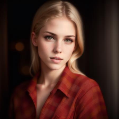 ivetabb, (Masterpiece Photo:) of (Happy)  wearing checkered red and black shirt and blue jeans staring at the viewer,(big brown eyes) ,(checkered red and black shirt), (blue jeans),Highly Detailed,(close portrait:1.3),(Feminine:1.4),(beautiful:1.4),(attractive:1.3),calendar pose,perfectly detailed eyes,studio lighting,thematic background, (high detailed skin:1.2), 8k uhd, dslr, soft lighting, high quality, film grain, Fujifilm XT3