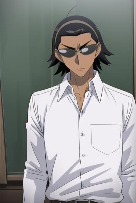 kenjiharima, <lora:kenji harima s2-lora-nochekaiser:1>,
kenji harima, black hair, male focus, glasses, dark skin, dark-skinned male hair band, ahoge,
BREAK school uniform, belt, shirt, white shirt, collared shirt, long sleeves, pants, black pants,
BREAK indoors, classroom,
BREAK looking at viewer, (cowboy shot:1.5),
BREAK <lyco:GoodHands-beta2:1>, (masterpiece:1.2), best quality, high resolution, unity 8k wallpaper, (illustration:0.8), (beautiful detailed eyes:1.6), extremely detailed face, perfect lighting, extremely detailed CG, (perfect hands, perfect anatomy),