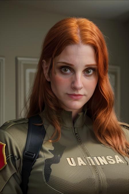 professional photograph of V4lka woman, redhead, full body, she's an army soldier, military uniform, in a combat zone, she's wearing an USA military uniform with camouflage. (Background is a desert of the Middle East), she's holding an MP4 rifle and looking at the viewer with a determined face. Action heroine, 4k, 8k, masterpiece, highest quality, bokeh, geiger, (active firefight) (marvel cinematic universe)  highly detailed eyes  <lora:2024-02-06_19-29-35-save-1499-53-15:1>