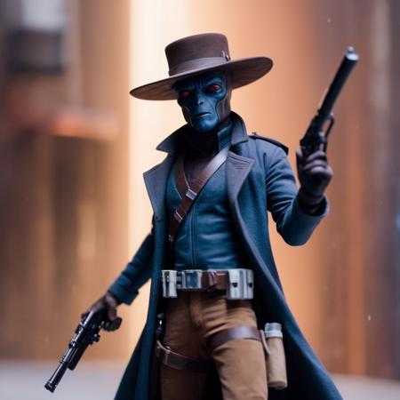 cinematic film still of  <lora:Cad Bane:1.2>
Cad Bane a blue skin big red eyes western man in a hat and trench coat holding a gun In star wars universe, shallow depth of field, vignette, highly detailed, high budget, bokeh, cinemascope, moody, epic, gorgeous, film grain, grainy