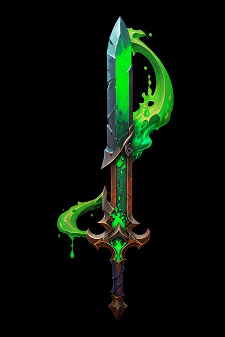 Game Art of Poisoned sword in Painting Comix art style, <lora:Pecha_Swords_LORA_V1-000004:0.8>, best quality, Trending on Artstation, masterpiece, (Green hue:1)