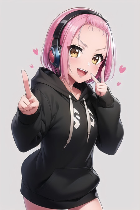 1girl, solo, forehead, pink hair, bangs pinned back, yellow eyes