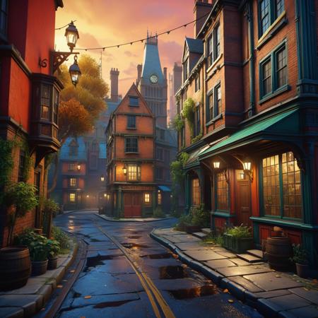 Old 17 Cherrybrook Lane, 1910 london street, , detailed matte painting, deep color, fantastical, intricate detail, splash screen, complementary colors, fantasy concept art, 8k resolution trending on Artstation Unreal Engine 5, grand theft auto 6 style, refined, defined, highly detailed, follow negative prompts,